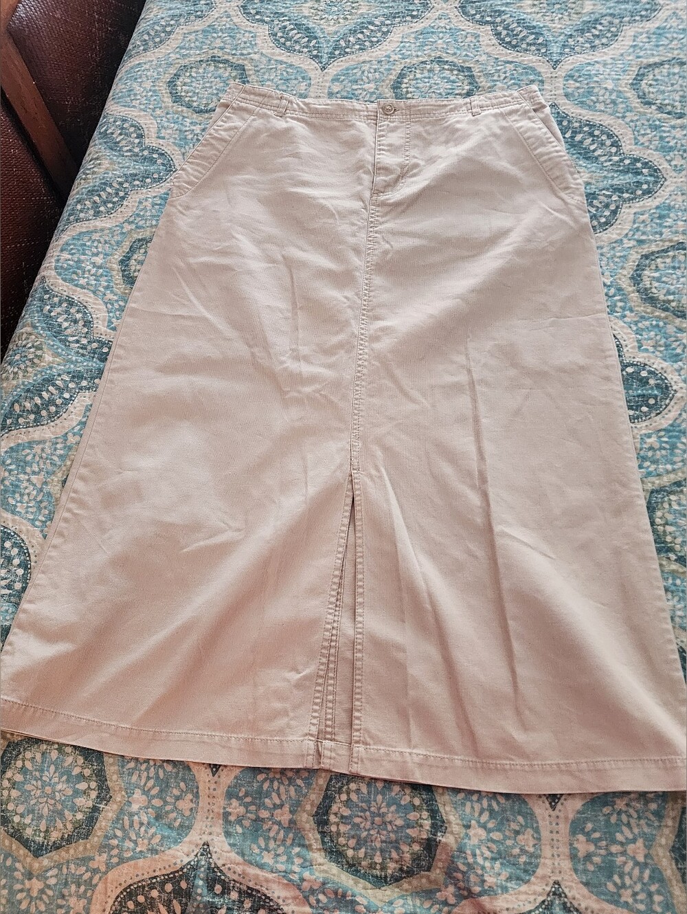 Vintage 90s White Stag Khaki Cotton Midi Skirt Slit Desert Sand Minimalist Y2K - Picture 2 of 9